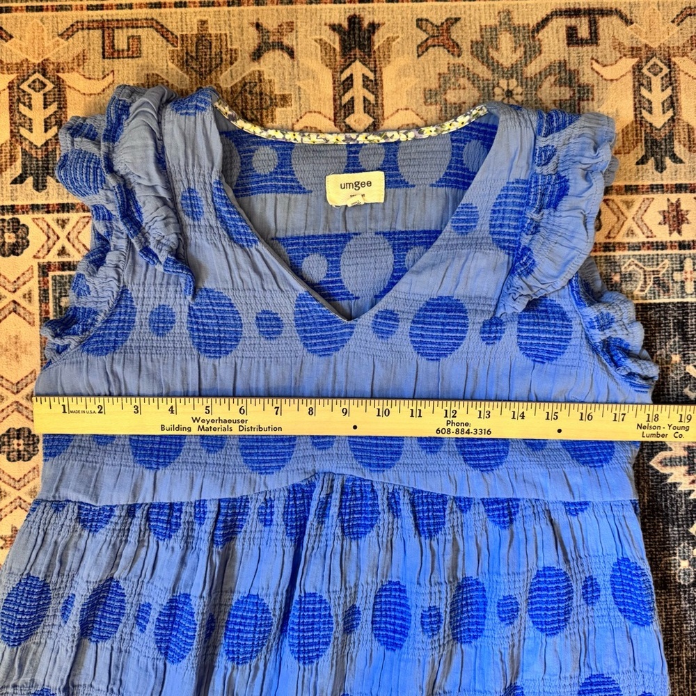 Umgee Cornflower Swiss Dot Jacquard Short Dress Blue 100% Cotton Women’s Size M - Picture 11 of 13
